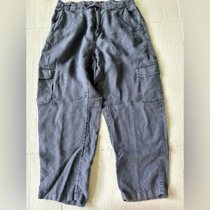 Rachel Roy Womens 100% Linen Cropped Cargo Pants‎ Sz M Weathered Black Lagenlook